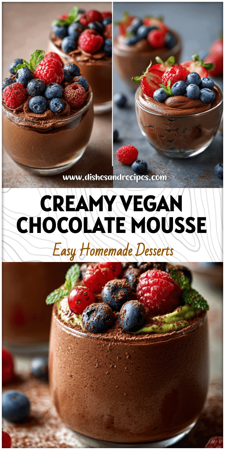 Glass cup filled with creamy Vegan Avocado Chocolate Mousse topped with berries as a delicious Dessert With Avocado.